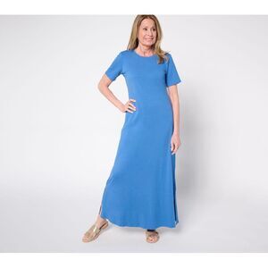 Denim & Co. Women's Petite Dress PXL Beach Printed Jersey Short Slv Blue A643223